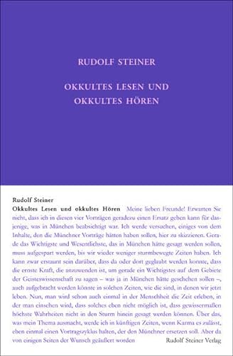 Okkultes Lesen und okkultes Hören: Elf Vorträge, Dornach und Basel 1914 (Rudolf Steiner Gesamtausgabe: Schriften und Vorträge)